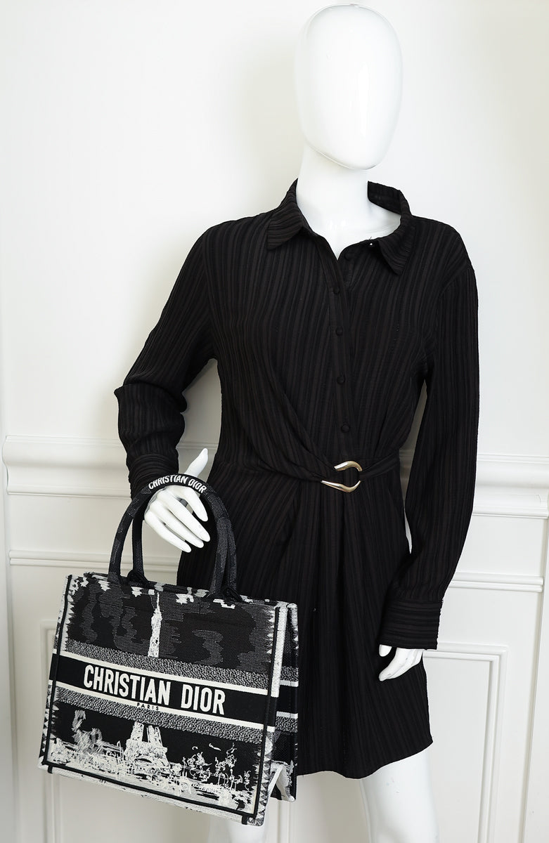 Christian Dior Paris w/ Eiffel Tower Embroidered Book Medium Tote Bag