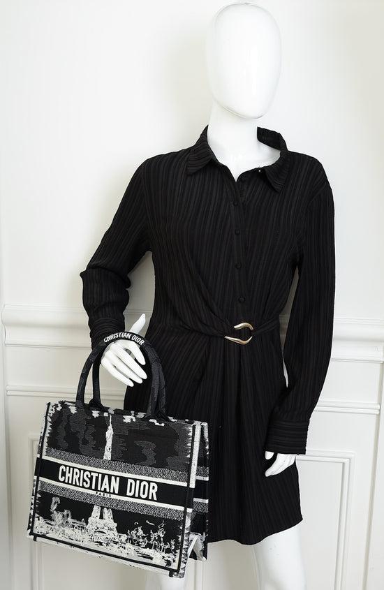Christian Dior Paris w/ Eiffel Tower Embroidered Book Medium Tote Bag