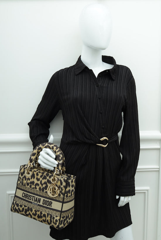 Christian Dior Beige Lady D-Lite Mizza Embroidered Medium Bag
