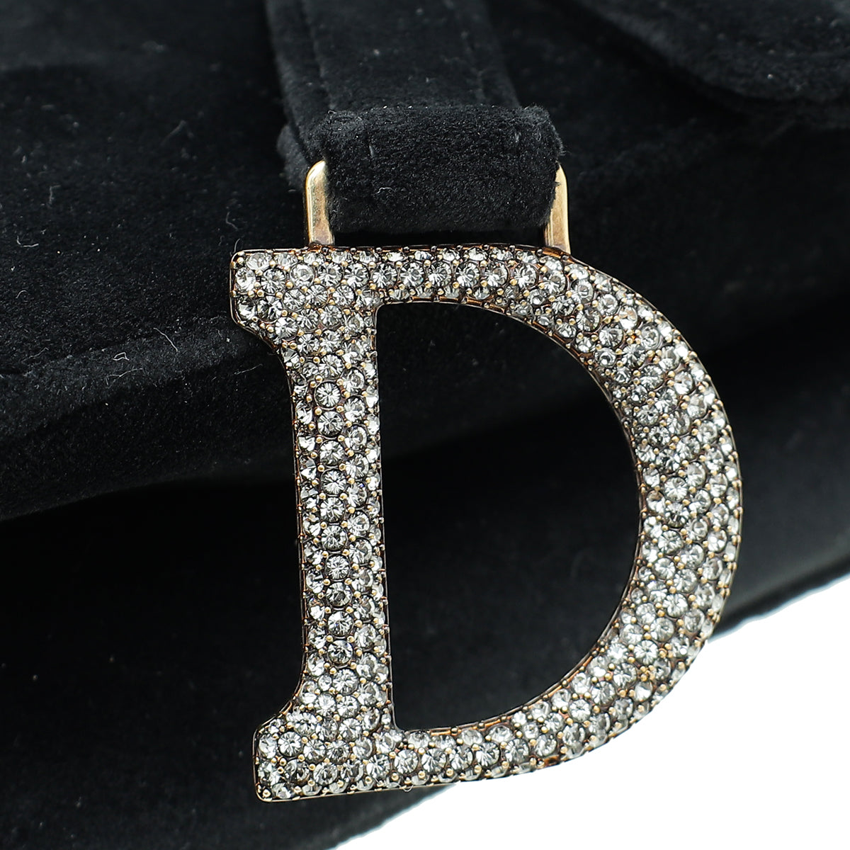 Christian Dior Black Velvet Saddle Mini Crystal Bag