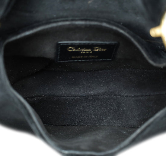 Christian Dior Black Velvet Saddle Mini Crystal Bag