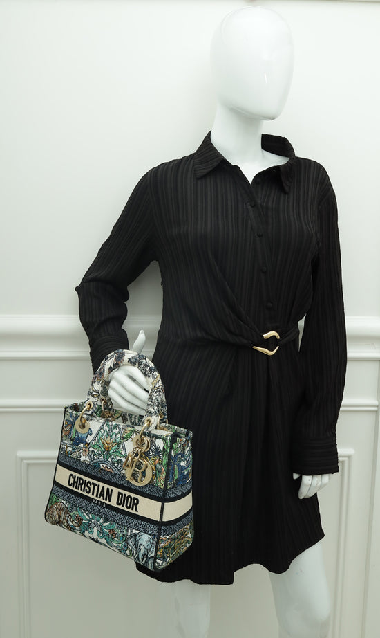 Christian Dior Multicolor Étoile de Voyage Embroidery Lady D-Lite Medium Bag