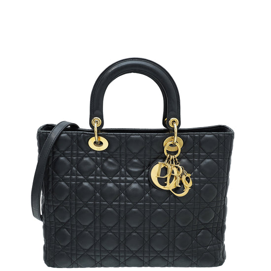 Christian Dior Black Lady Dior Lambskin Large Bag