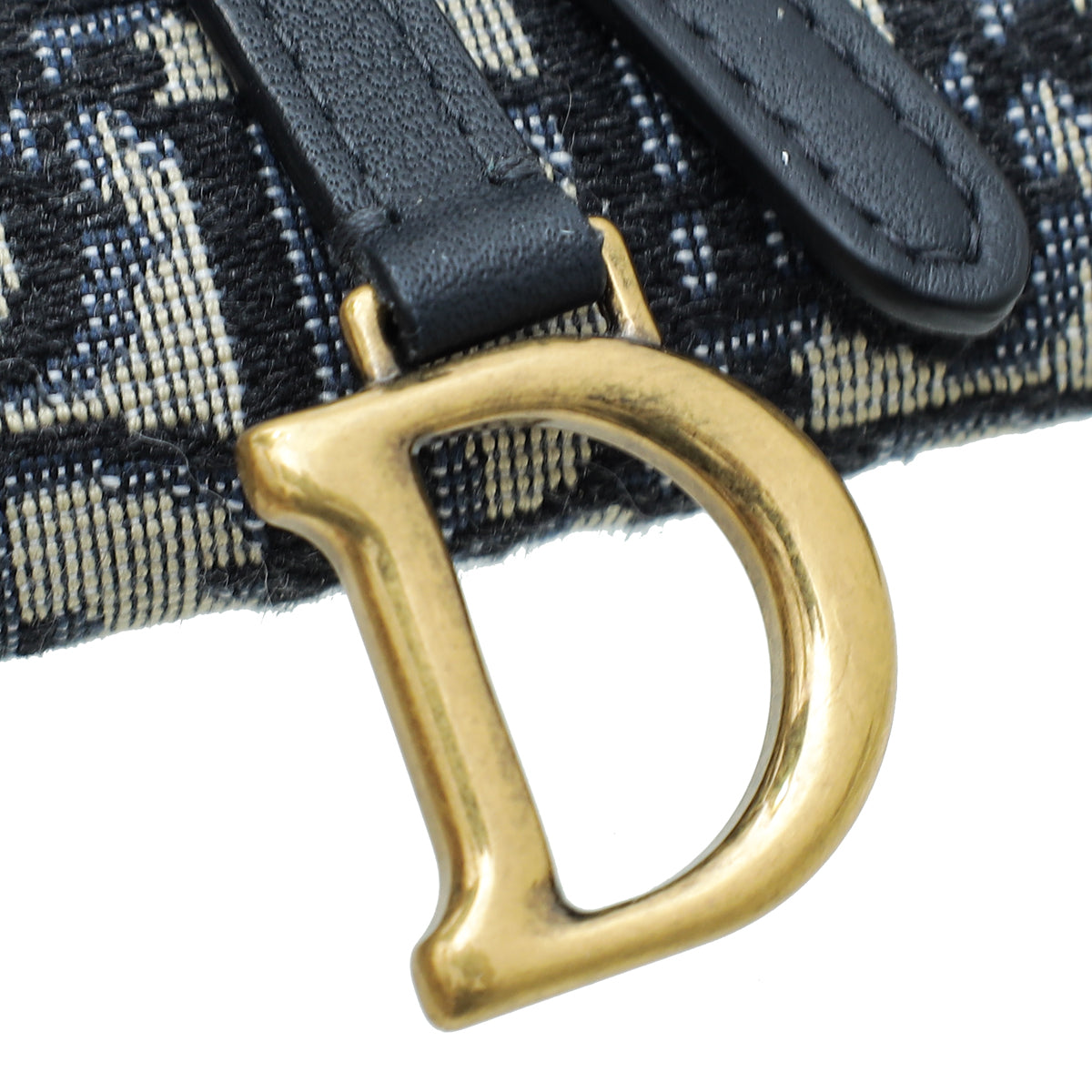 Christian Dior Navy Aged Oblique Jacquard Saddle Chain Wallet