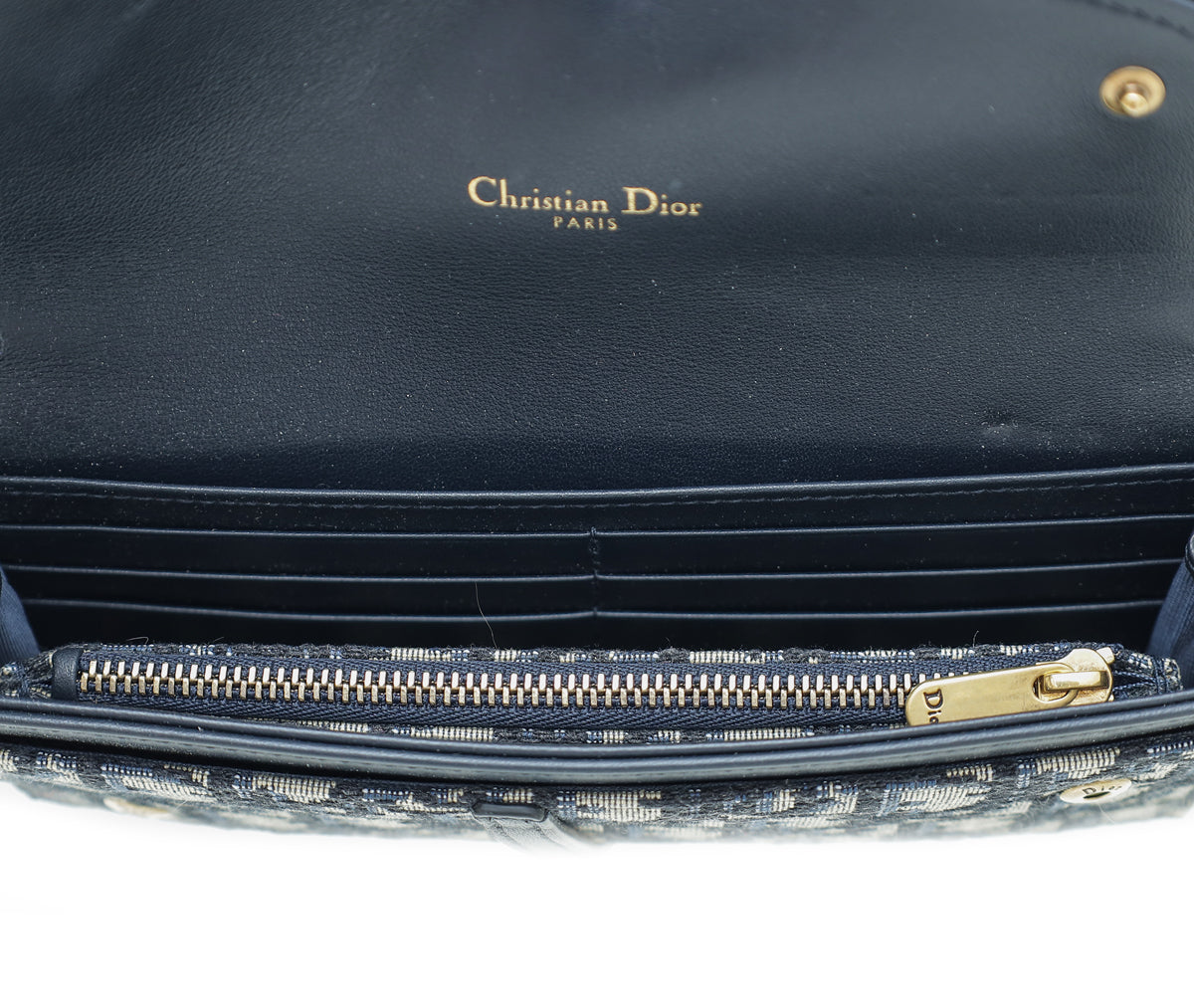 Christian Dior Navy Aged Oblique Jacquard Saddle Chain Wallet