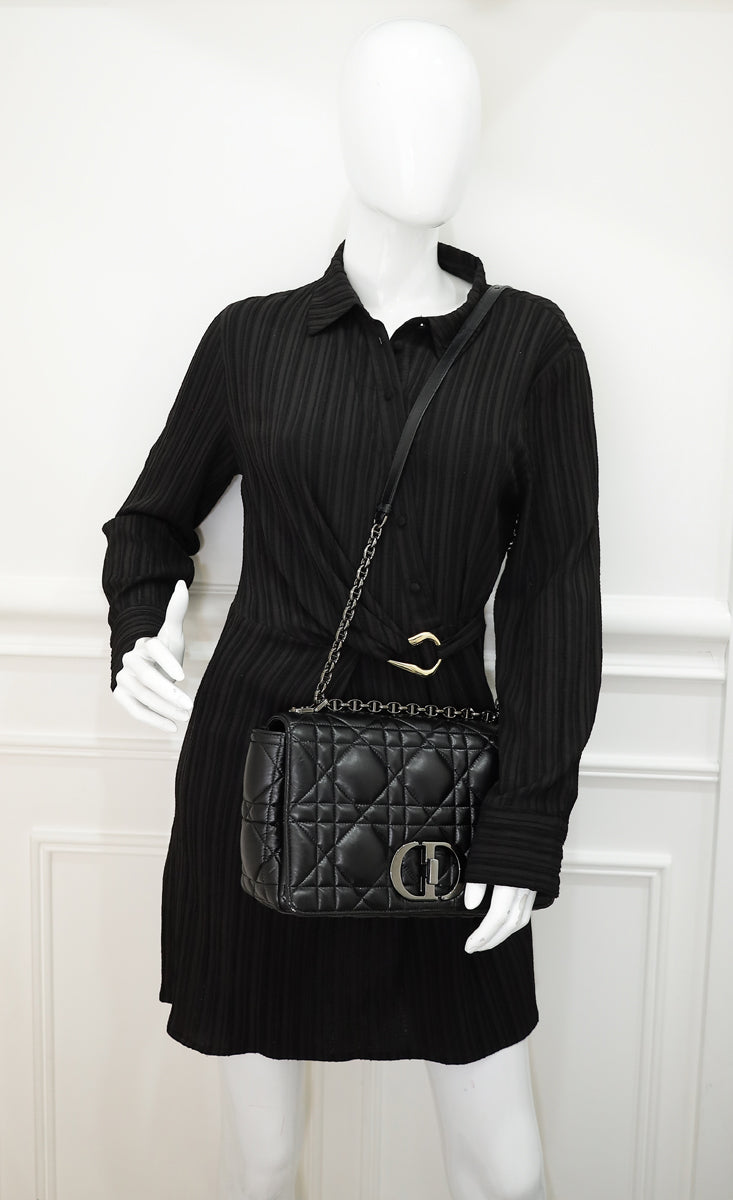 Christian Dior Black Caro Soft Cannage Large Shoulder Bag