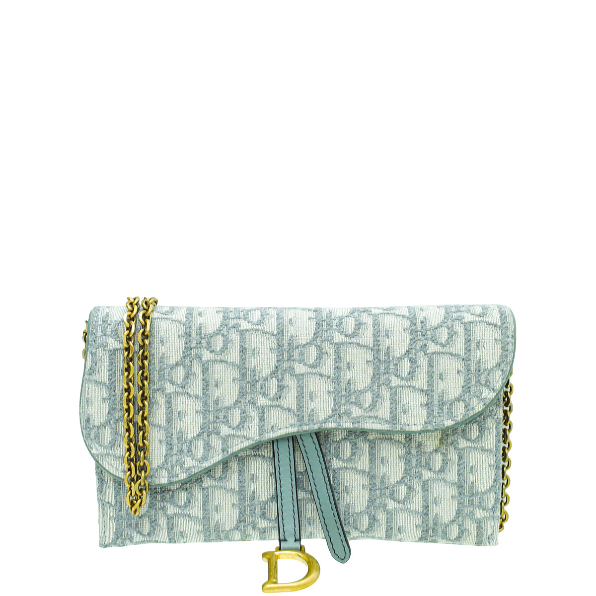 Christian Dior Gray Oblique Saddle Chain Wallet-Christian Dior-THE CLOSET