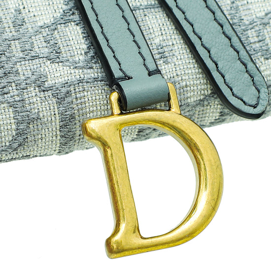 Christian Dior Gray Oblique Saddle Chain Wallet