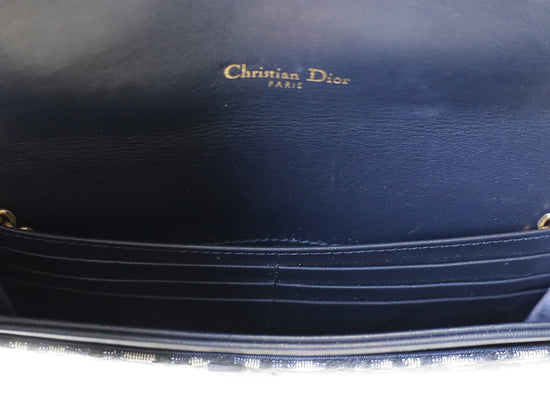 Christian Dior Navy Blue Oblique Saddle Long Wallet with Chain