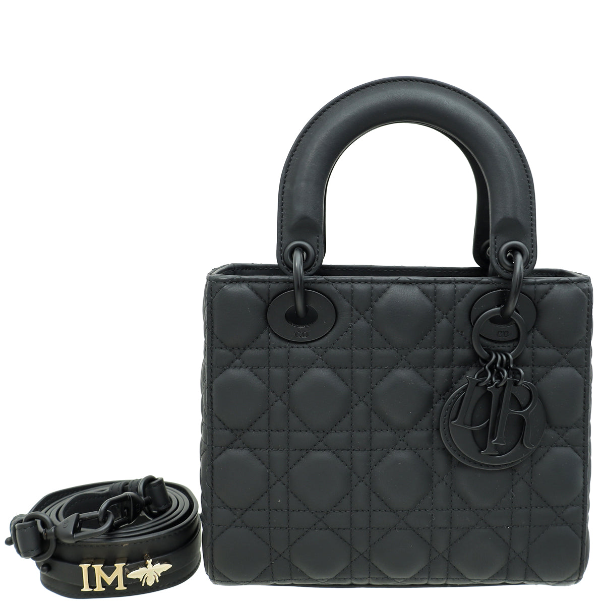 Christian Dior Black Ultramatte My ABCDior Lady Dior Small Bag W/ "I,M & Bee" Badge on Strap-Christian Dior-THE CLOSET