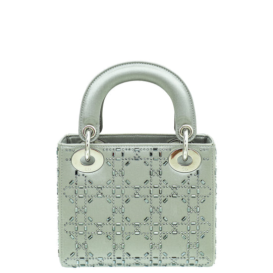 Christian Dior Grey Satin Strass Cannage Lady Dior Mini Bag