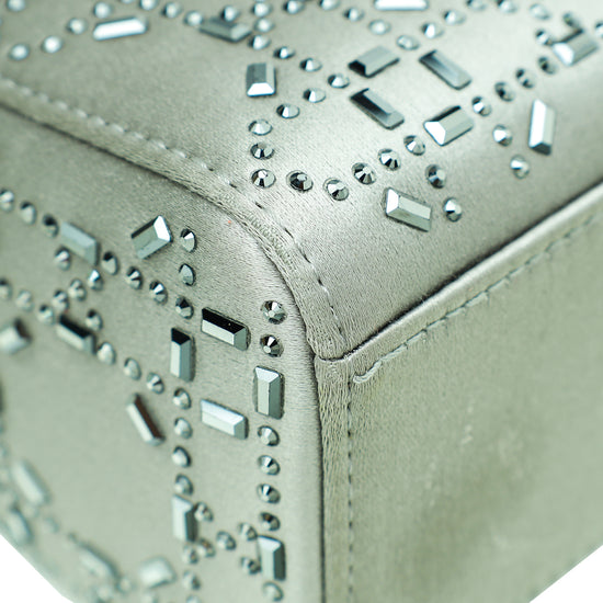 Christian Dior Grey Satin Strass Cannage Lady Dior Mini Bag