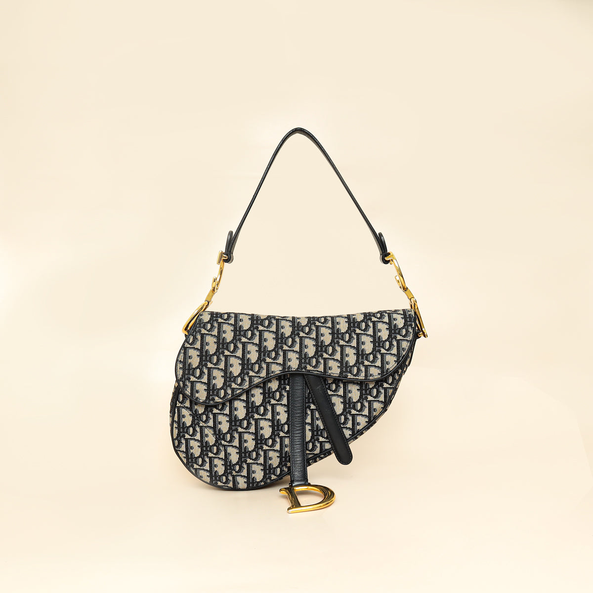 Christian Dior Navy Blue Oblique Saddle Medium Bag