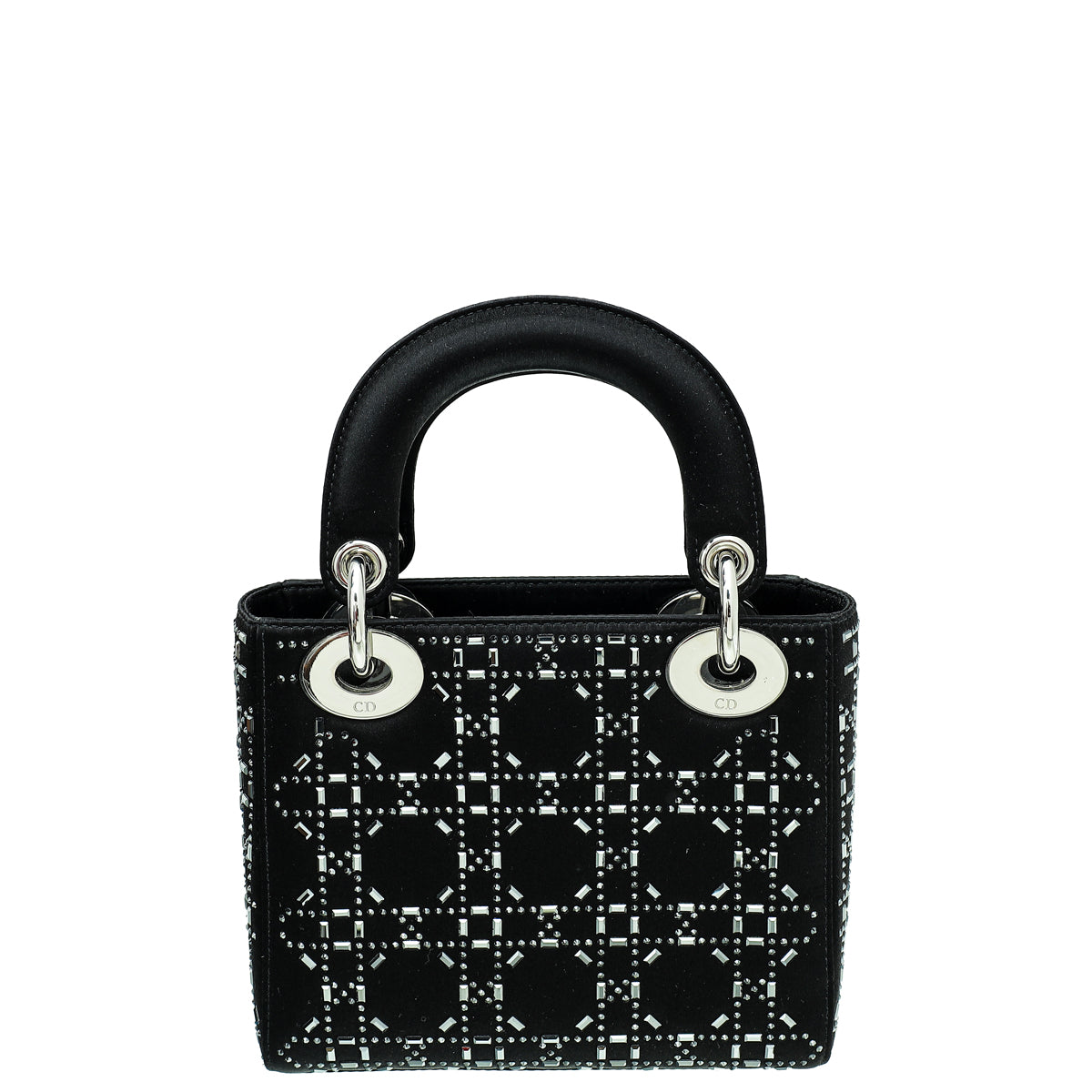 Christian Dior Black Satin Lady Dior Strass Cannage Mini Bag