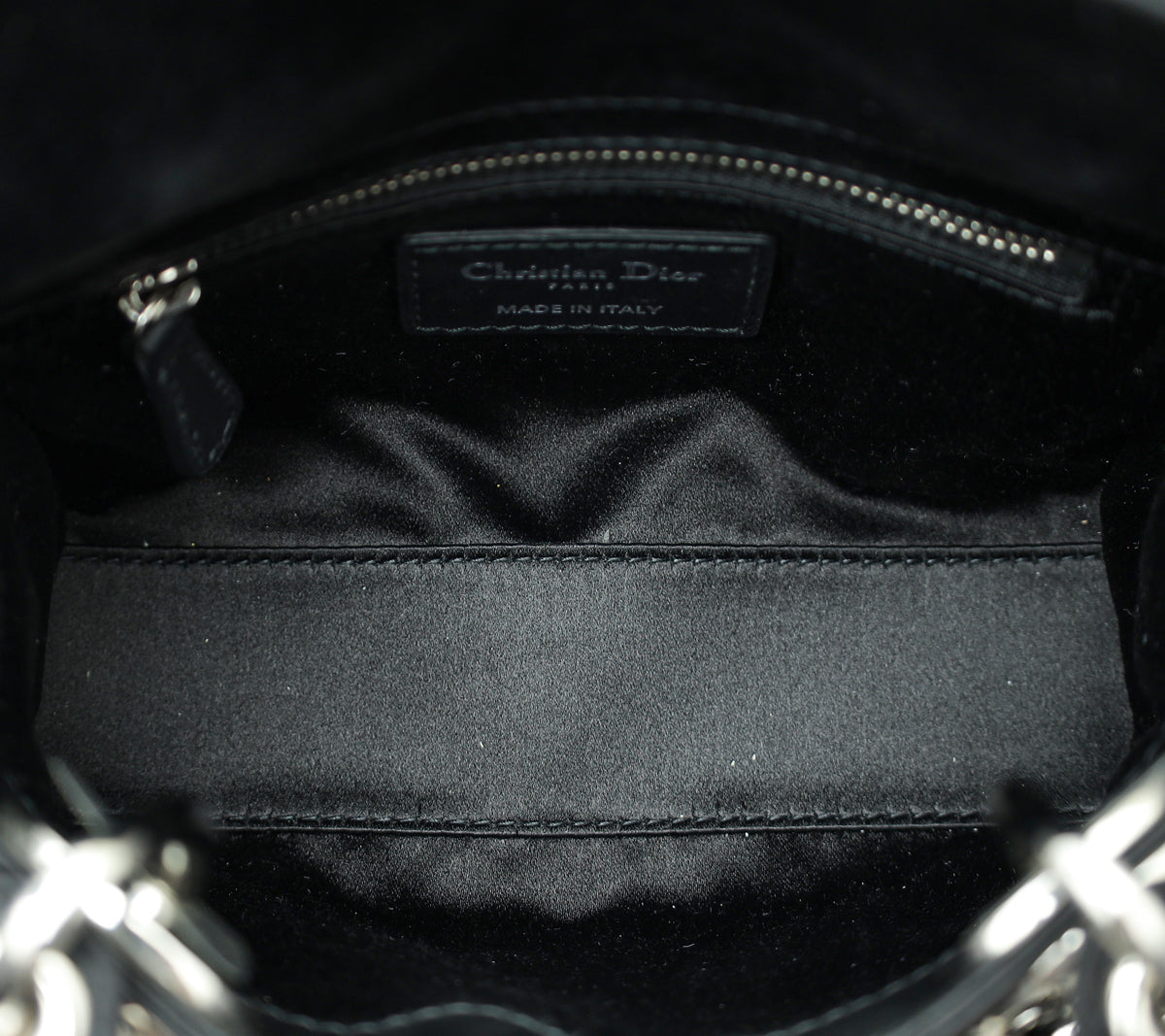 Christian Dior Black Satin Lady Dior Strass Cannage Mini Bag