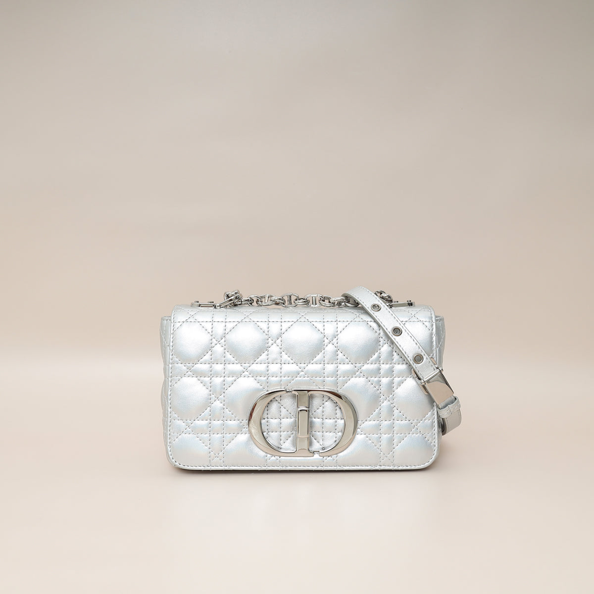 Christian Dior Metallic Silver Small Dior Caro Bag