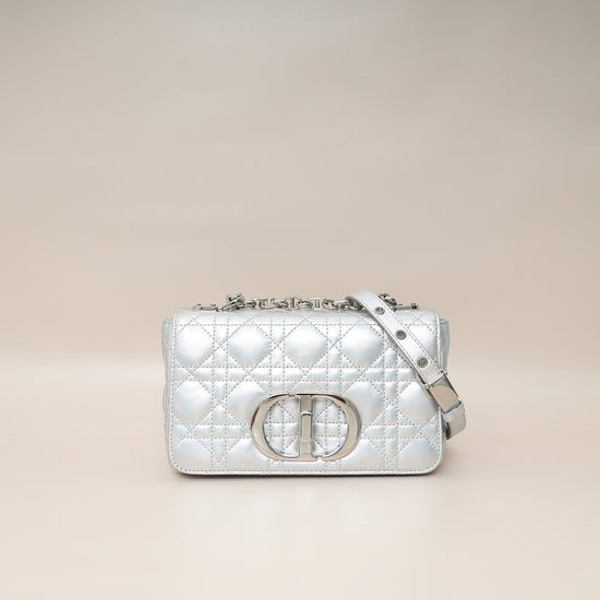 Christian Dior Metallic Silver Small Dior Caro Bag