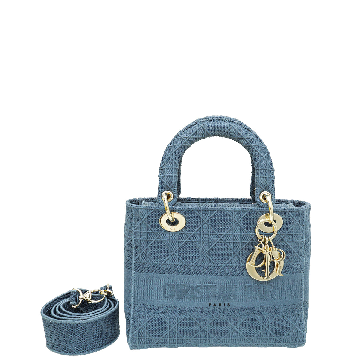 Christian Dior Blue Cannage Embroidered Lady D-Lite Medium Bag-Christian Dior-THE CLOSET