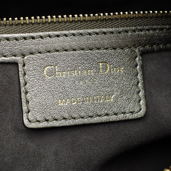 Christian Dior Metallic Grey Lady Dior Medium Bag