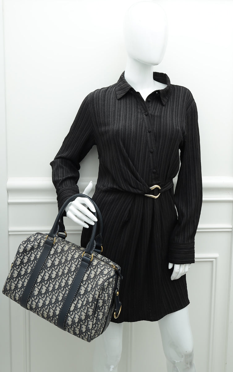 Christian Dior Navy Blue Oblique Jacquard Boston Bag – THE CLOSET
