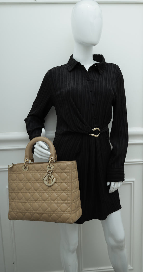 Christian Dior Beige Lady Dior Large Bag
