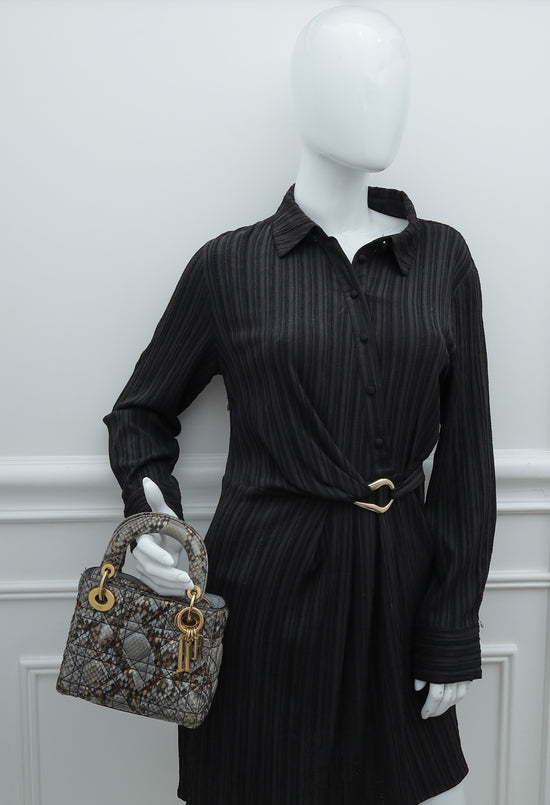 Christian Dior Bicolor Python Cannage Supple Lady Dior Mini Bag