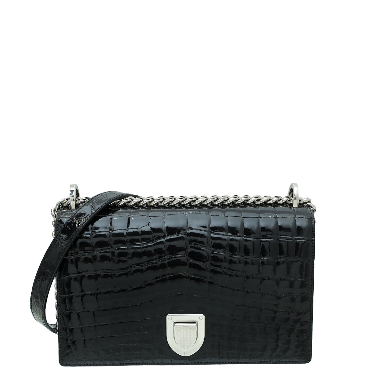 Christian Dior Black Shiny Crocodile Diorama Flap Medium Bag-Christian Dior-THE CLOSET