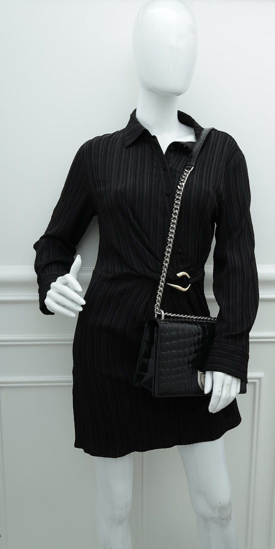 Christian Dior Black Shiny Crocodile Diorama Flap Medium Bag