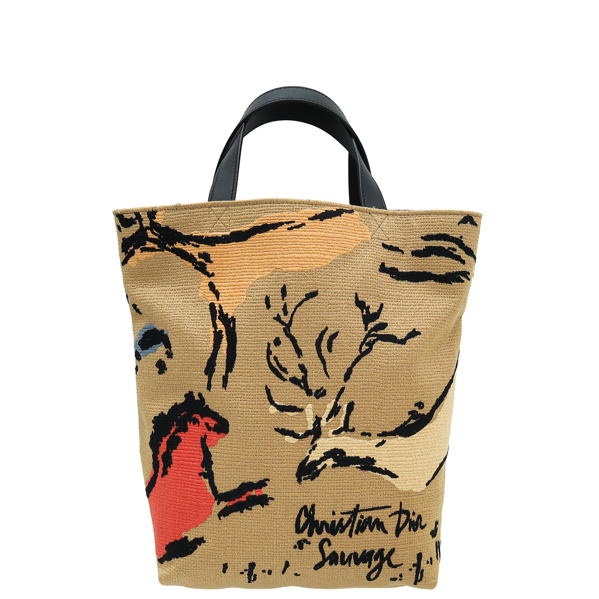Christian Dior Brown Multicolor Sauvage Embroidered Tote Bag-Christian Dior-THE CLOSET