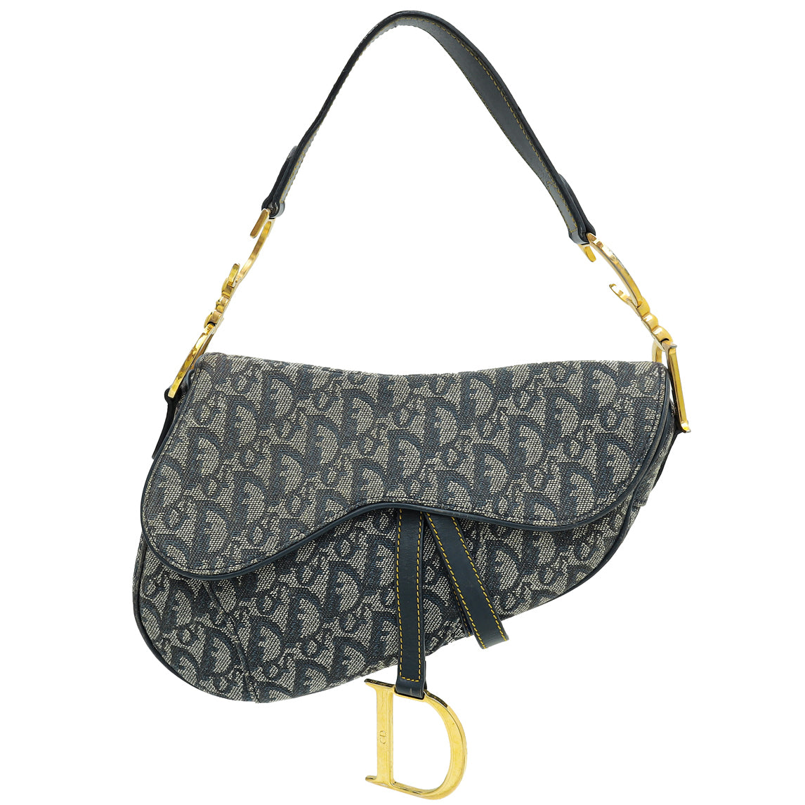 Christian Dior Navy Blue Oblique Saddle Medium Bag-Christian Dior-THE CLOSET