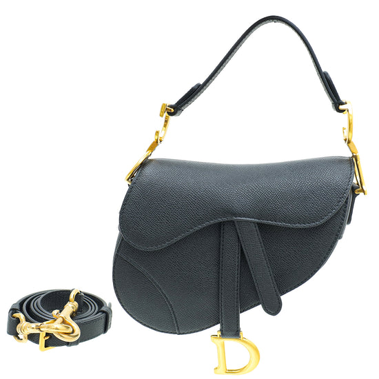 Load image into Gallery viewer, Christian Dior Black Saddle Mini W/ Strap Bag
