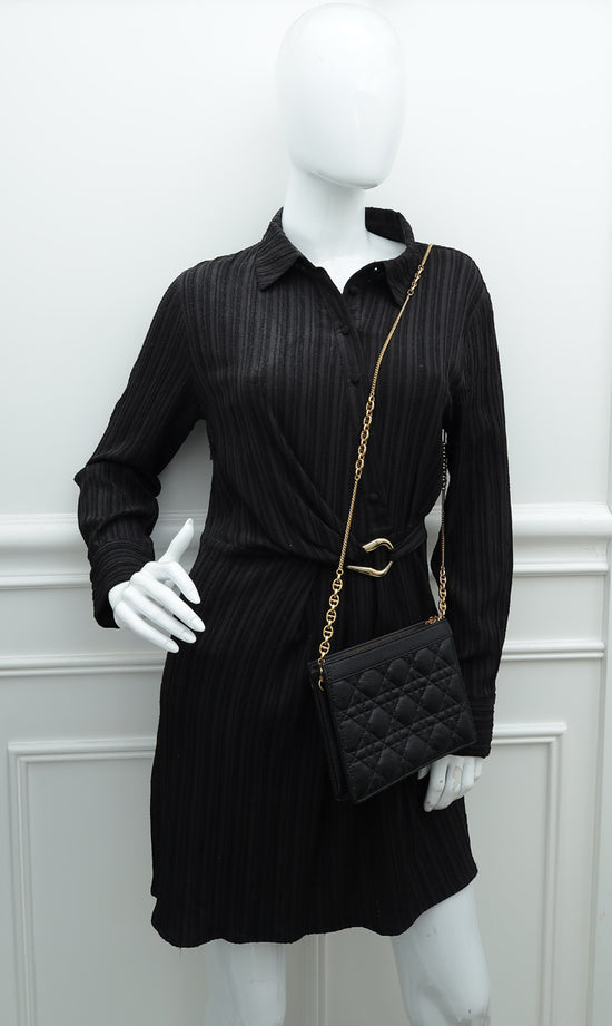 Christian Dior Black Caro Zipped Pouch With Chain