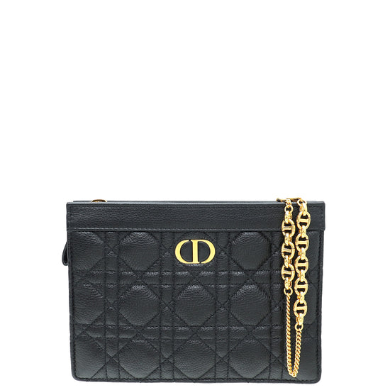 Christian Dior Black Caro Zipped Pouch With Chain