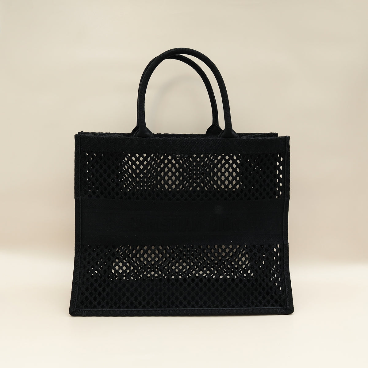 Christian Dior Black Mesh Embroidered Large Book Tote Large Bag-Christian Dior-THE CLOSET