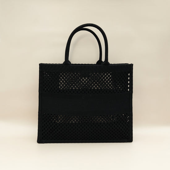 Christian Dior Black Mesh Embroidered Large Book Tote Large Bag