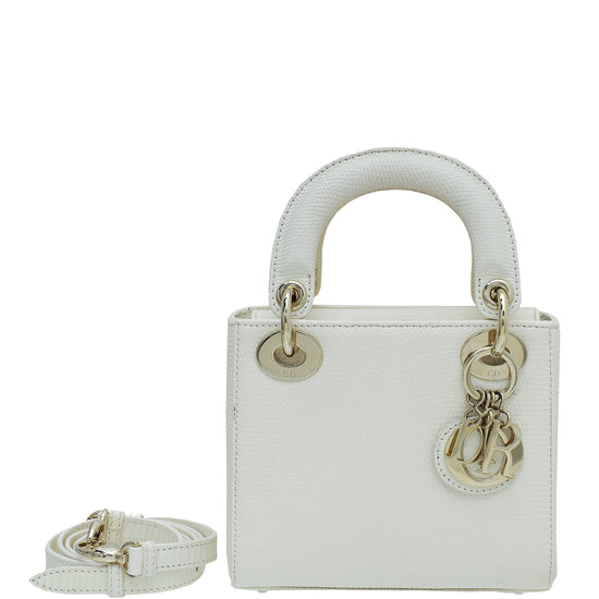 Christian Dior White Lizard Lady Dior Mini Bag