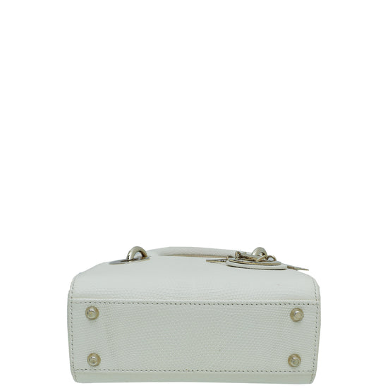 Christian Dior White Lizard Lady Dior Mini Bag