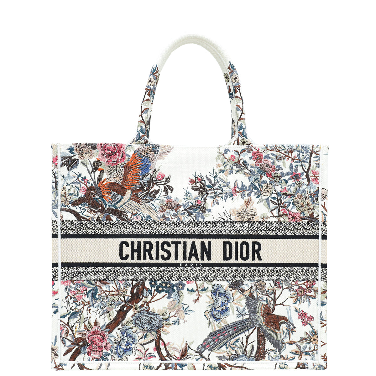 Christian Dior Latte Multicolor Jardin d'Hiver Embroidery Book Tote Large Bag-Christian Dior-THE CLOSET