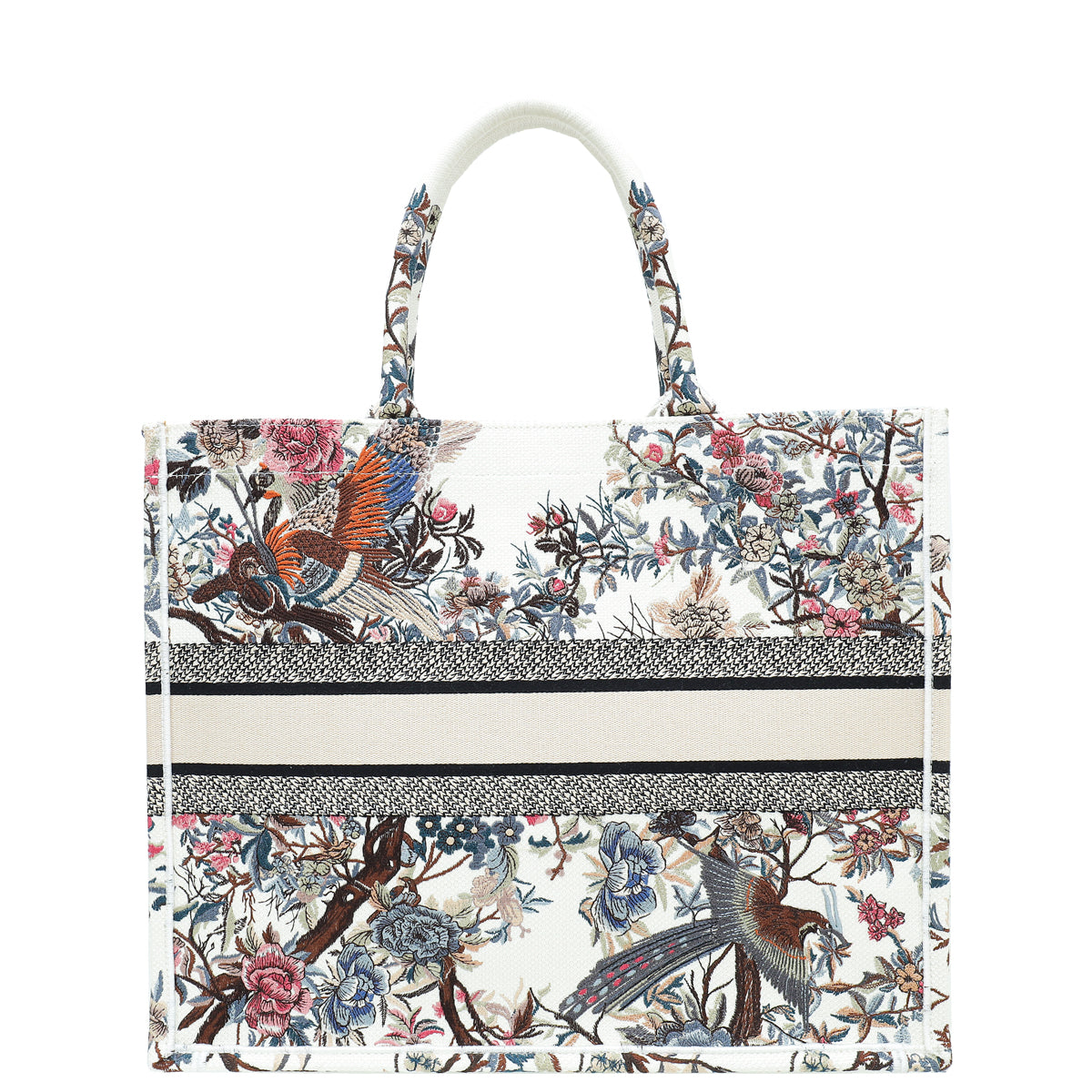Christian Dior Latte Multicolor Jardin d'Hiver Embroidery Book Tote Large Bag-Christian Dior-THE CLOSET
