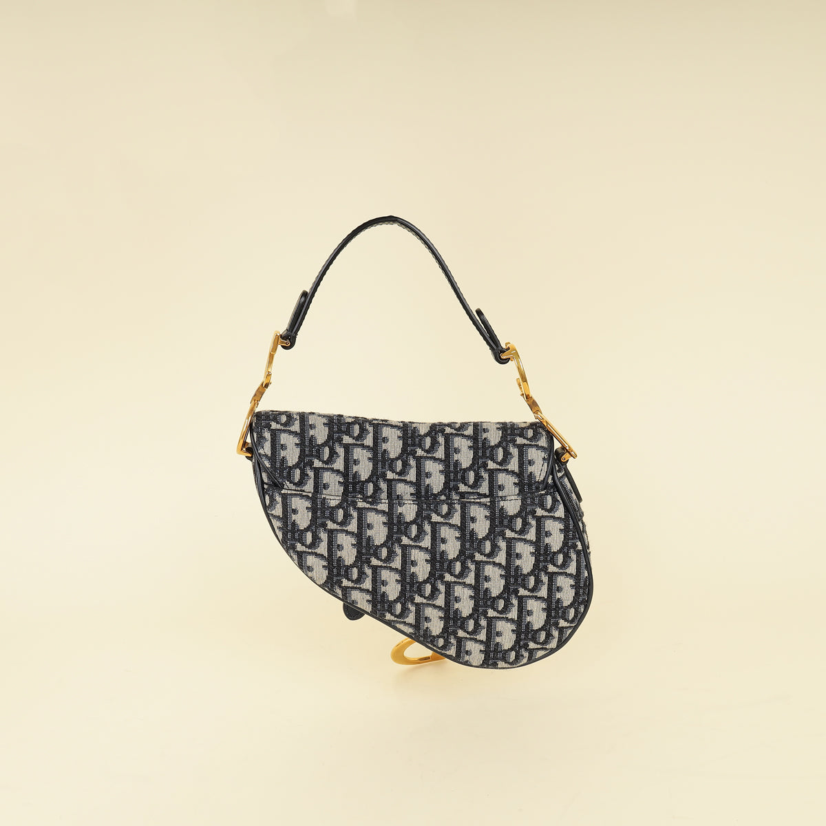 Christian Dior Navy Blue Oblique Mini Saddle With Medallion Strap-Christian Dior-THE CLOSET