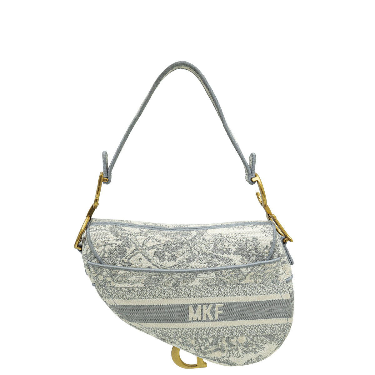 Christian Dior Grey Toile de Jouy Embroidery Saddle Medium Bag w/ MKF Initial-Christian Dior-THE CLOSET
