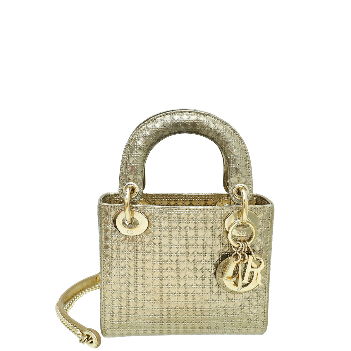 Christian Dior Champaign Lady Dior Micro Cannage Mini Chain Bag