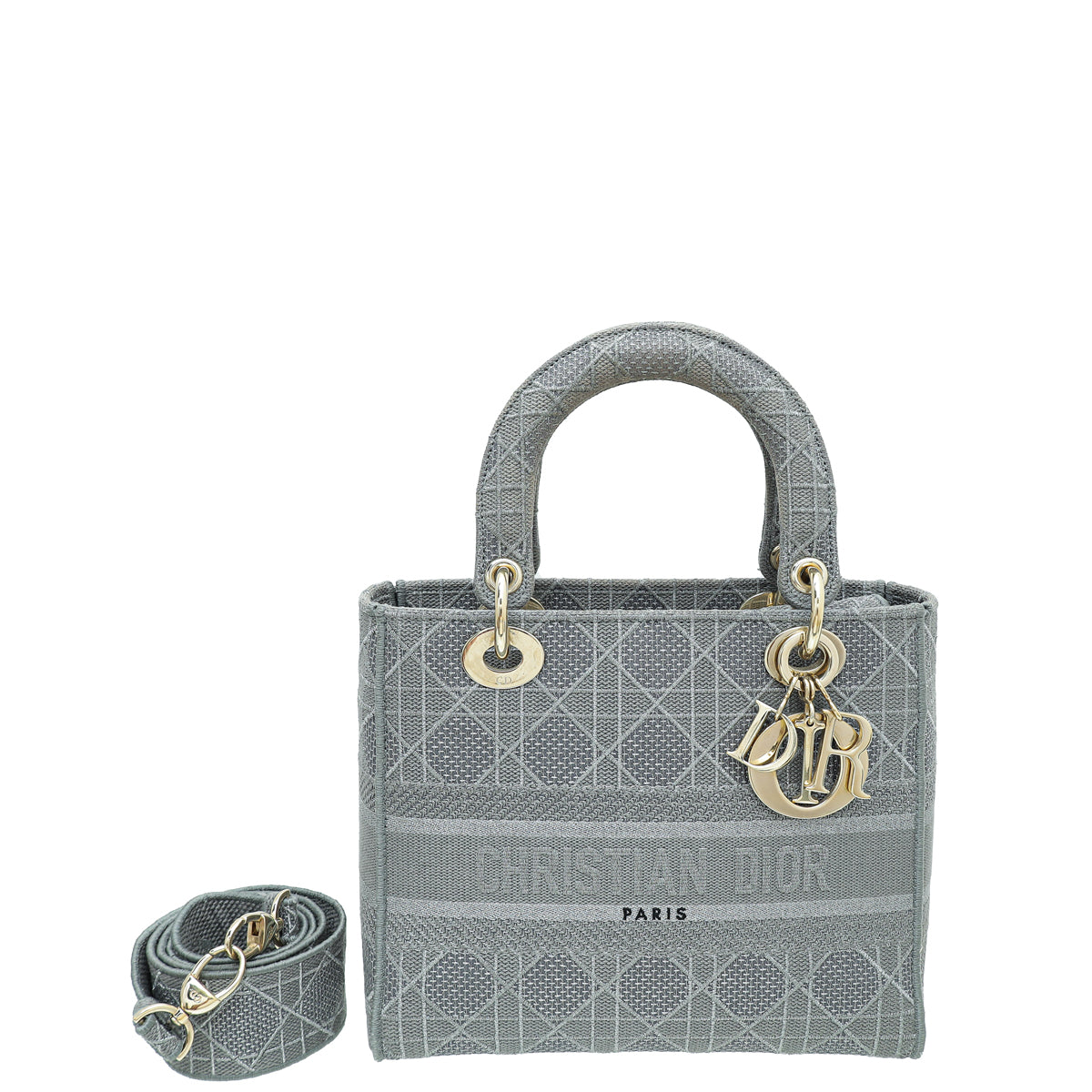 Christian Dior Metallic Grey Lady D-lite Cannage Embroidery Medium Bag-Christian Dior-THE CLOSET