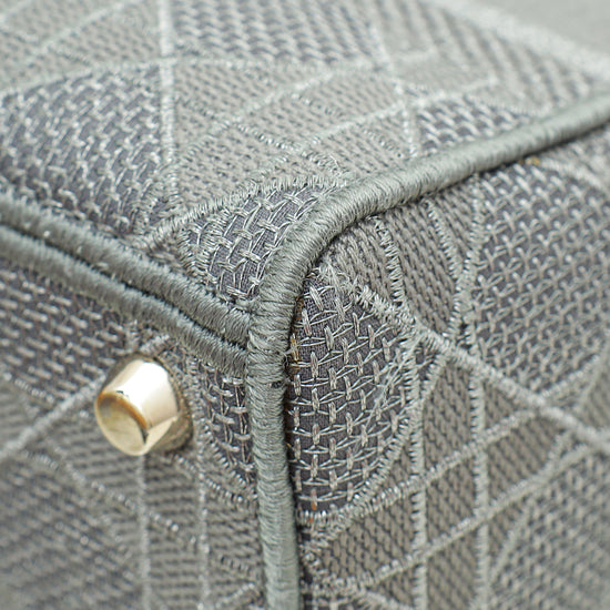 Christian Dior Metallic Grey Lady D-lite Cannage Embroidery Medium Bag