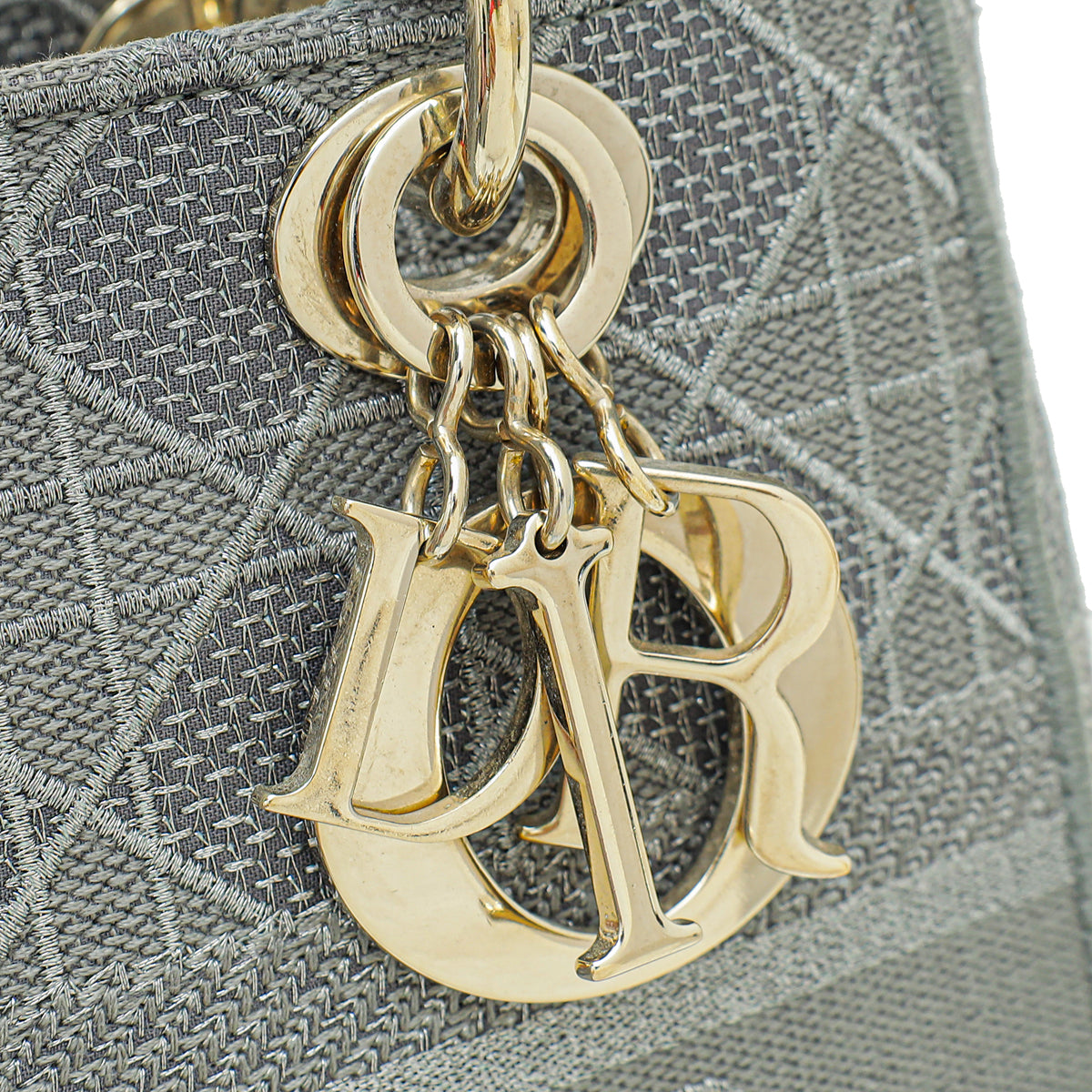Christian Dior Metallic Grey Lady D-lite Cannage Embroidery Medium Bag