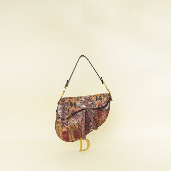 Christian Dior Multicolor Saddle Python Medium Bag