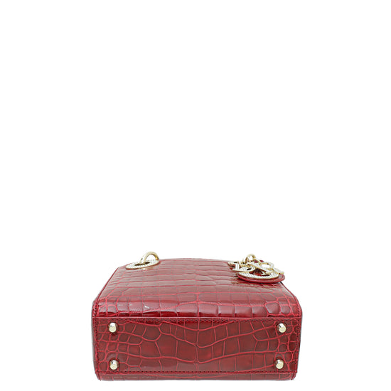 Christian Dior Red Alligator Crystal Lady Dior Mini Bag