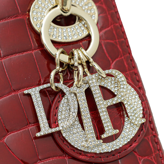 Christian Dior Red Alligator Crystal Lady Dior Mini Bag
