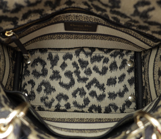 Christian Dior Beige Multicolor Mizza Embroidery Lady D-Lite Medium Bag