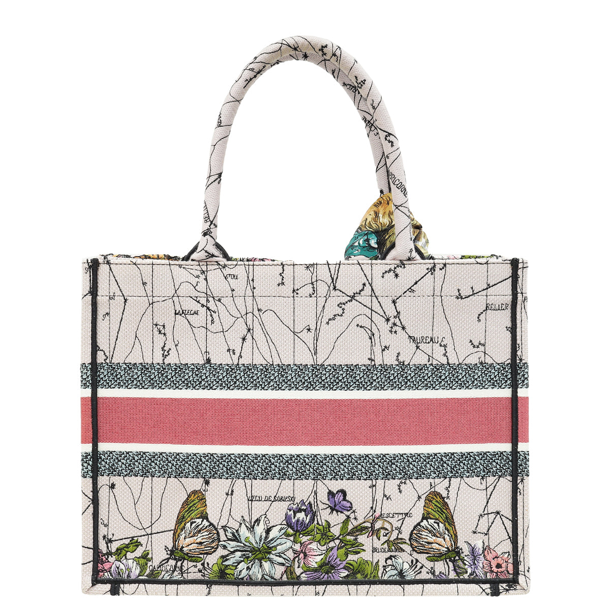 Christian Dior Light Pink Multicolo Embroidered Zodiac Book Medium Tote Bag W/ Scarf-Christian Dior-THE CLOSET